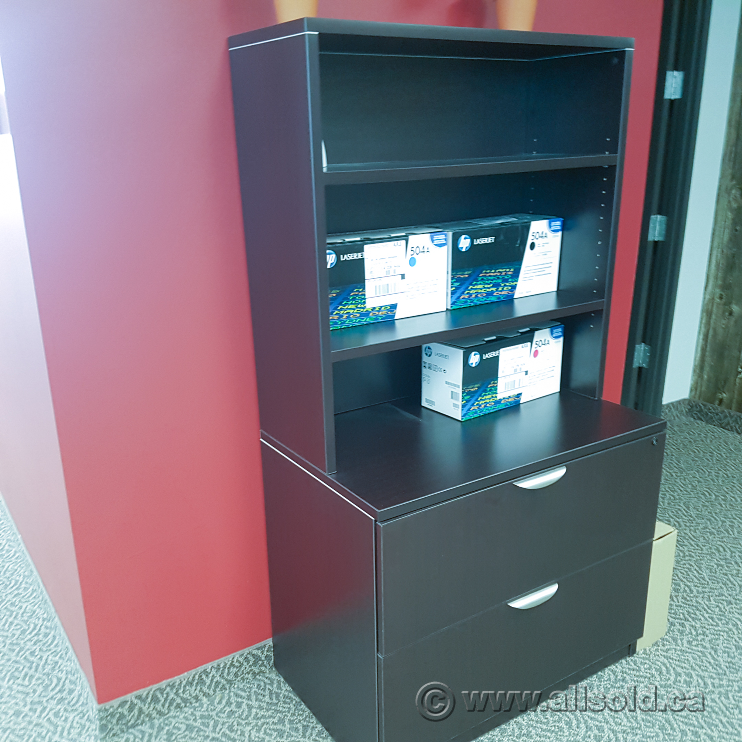 Espresso 2 Drawer Lateral File with Overhead, Locking Allsold